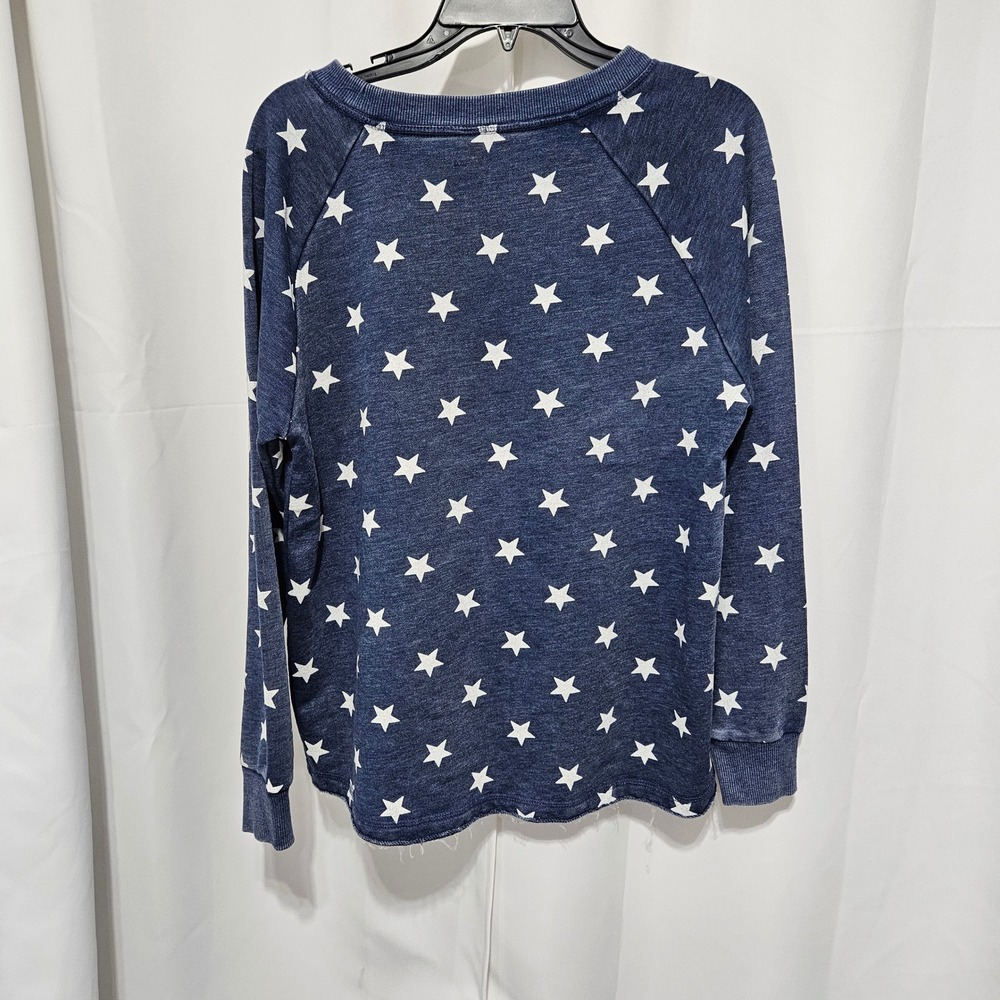 Alternative Apparel Womens Blue Star Print Raglan Sweatshirt Raw Hem Large - Picture 3 of 10